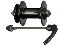 Hub front D761SBT alloy, anodized black 32H/14G with Lasered CN Novatec logo, 2xNBK bearings, 9x108x100 with QR270-112L, ano.black, w/o logo, OEM (CN)