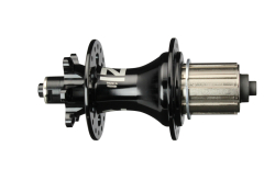 Hub rear D462SB-SL-QR-S3S-11S, alloy polished anodized black, 32H/14G, steel axle 10x145x135 MULTI, steel freehub Shim.11 F-type, 3-pawls, w/9-speed spacer, D:45.9, 5xNBK Bearings, black side caps, with N14 logo, without QR, OEM