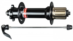 Hub rear D202SB-QR-S4S MULTI, polished anodized black, 32h, Axle CrMo 10x190x200, steel cassette body Shim9 B2-type, D:40.5, 5xNBK Bearings, black side caps, Novatec logo, with QR279R-QR211R-210mm, OEM